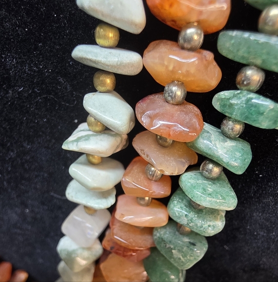 STONE Chunky Statement Necklace. Ocean Jasper, Carnelian Green Adventurine VTG - Picture 8 of 12
